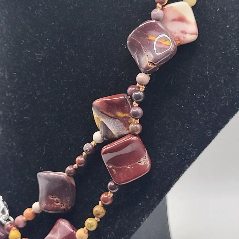 Mookaite Jasper Pendant Necklace Long Strand 36in Knotted Cord